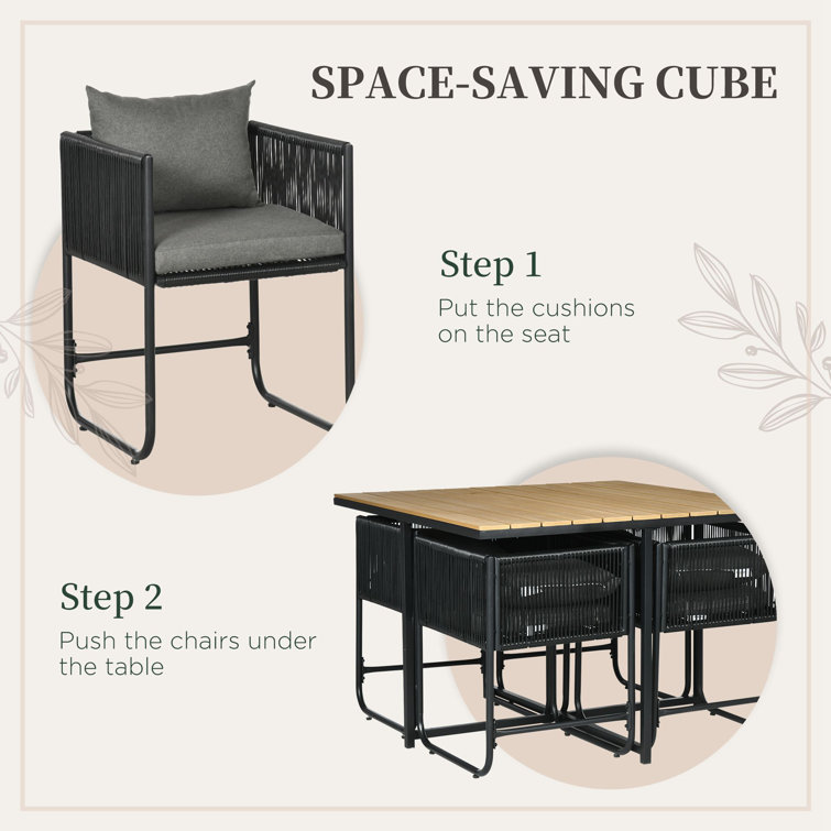 Modern Design Style Folded Dining Table and PE Rattan Armchair Patio Furniture Dining Set