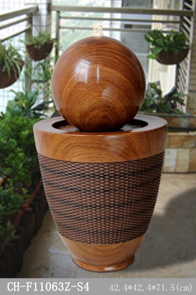 Ball Ellipse Base Wood Rattan Effect Water Fountain