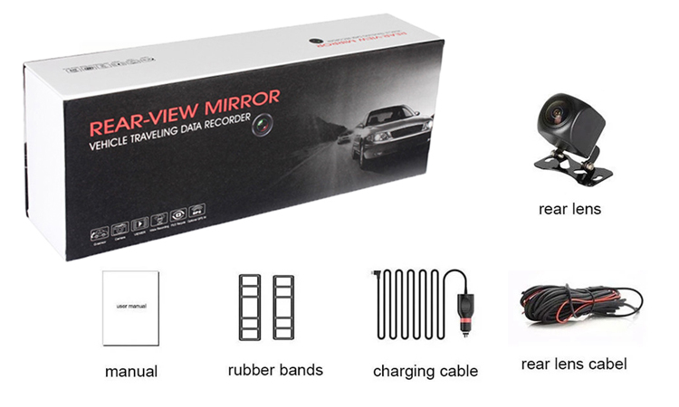 Waterproof 4K 1080P 12" 11.26" Mirror Dash Cam With Wifi Recorder