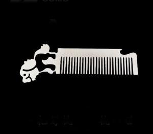China Custom cool innovative men gift, engrave logo stainless steel animal wolf head keychain beard comb bottle opener wholesale