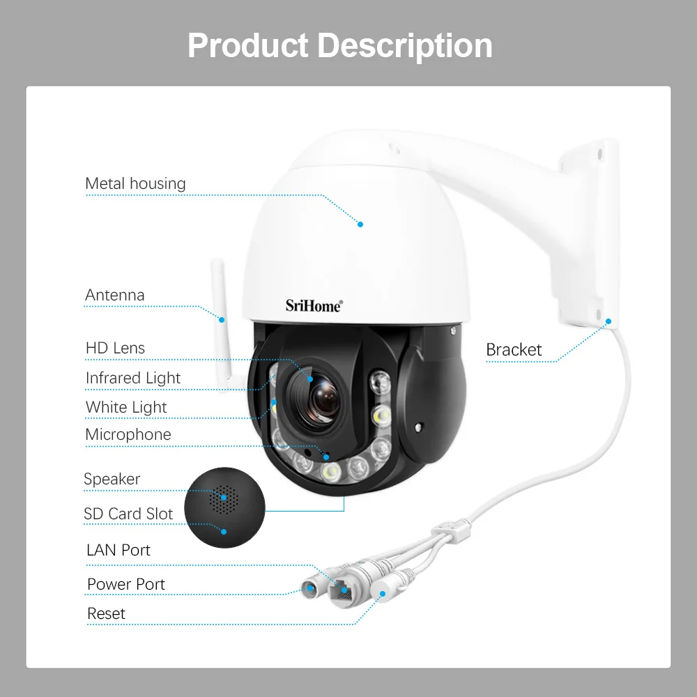 Straight Level Digital-WDR Waterproof Outdoor Network Camera 5MP 360 Degree Night Color Vision CCTV Camera
