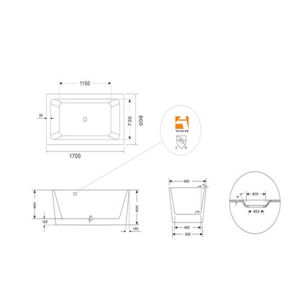 Fiberglass Freestanding Rectangular Tub , Modern Stand Alone Tub In Small Bathroom