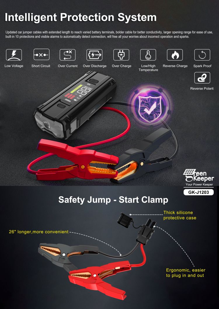 LCD Screen Function UltraSafe 12V 24V 3000A Battery Booster Pack For Car Jump Starter