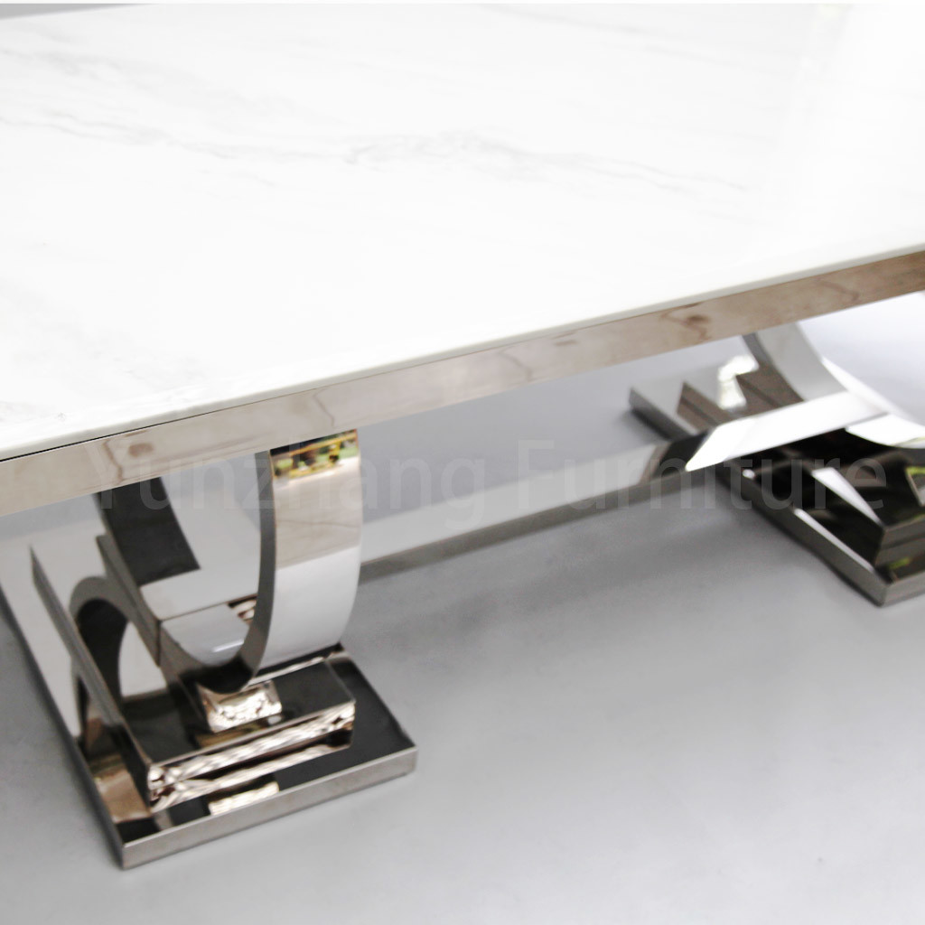 Two Circles Sleek Modern Dining Table Marble Top 201 Stainless Steel Family Use