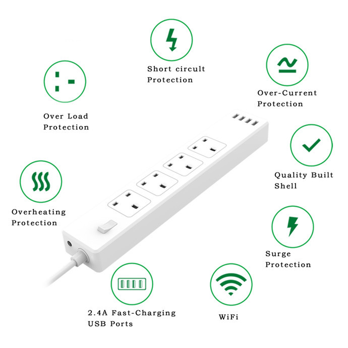 Universal USB Electrical Wireless Smart Power Strip Anti Fire ABS Material Materials