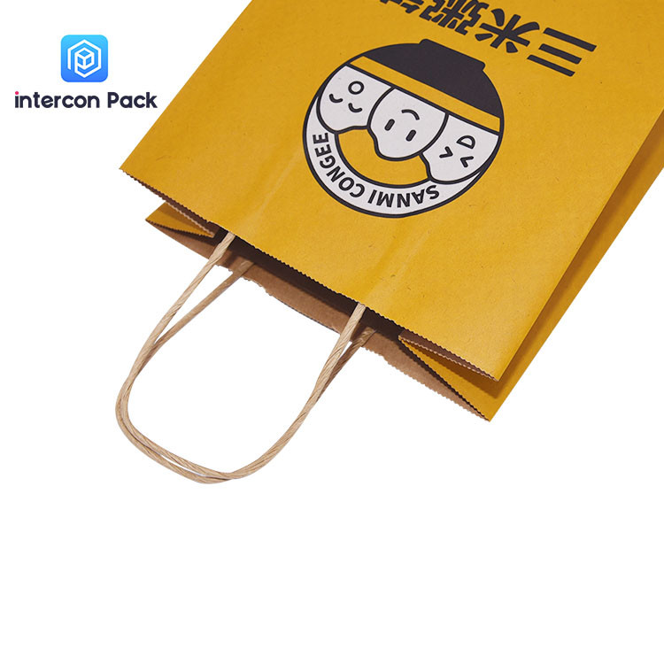 Customized Kraft Paper Shopping Bags Brown Color Take Away Food Bag