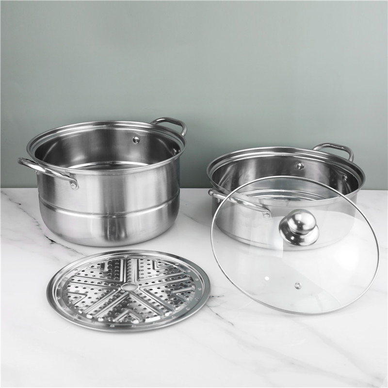 Restaurants Two Layer Stainless Steel Soup Pot Multi Layer With Glass Lid