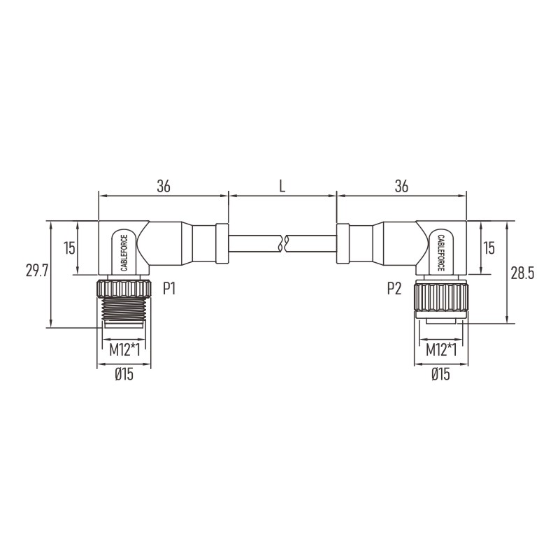 Ethernet Cable M12 X Coded Connector Right Angled Male To Female Molded 1m Pur Cat 6a 4px26awg Profinet Cable