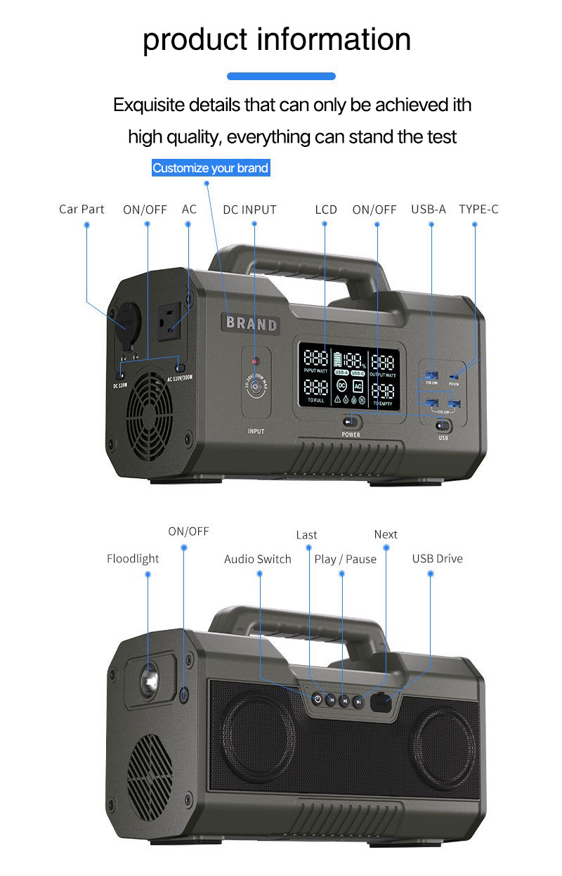 Multi Function Bluetooth LFP Power Station , Stable Portable Outdoor Power Supply