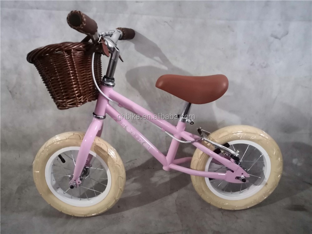 2022 Style Kids Walking Bike for Baby with Front Wicker Basket and Wanda 12 Inch Tires