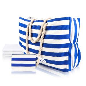 China Striped Cute Fabric Canvas Tote Beach Bag Waterproof For Girls Ladies wholesale