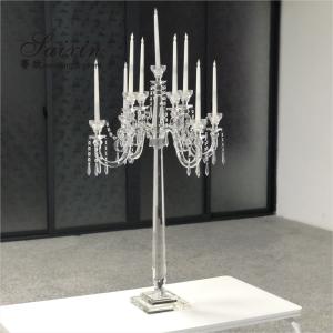China 9 Arms Tall Luxury Clear Crystal Candle Holder For Dining Table Wedding Centerpiece Home Decor wholesale