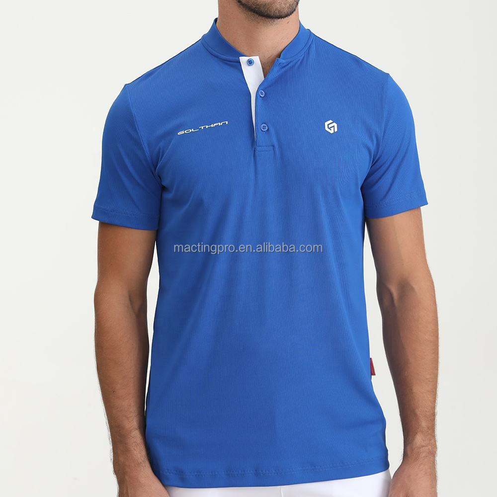 2024 Design Mandarin Collar Embroidered Rubber Silicone Logo Slim Fit Golf Polo T Shirts