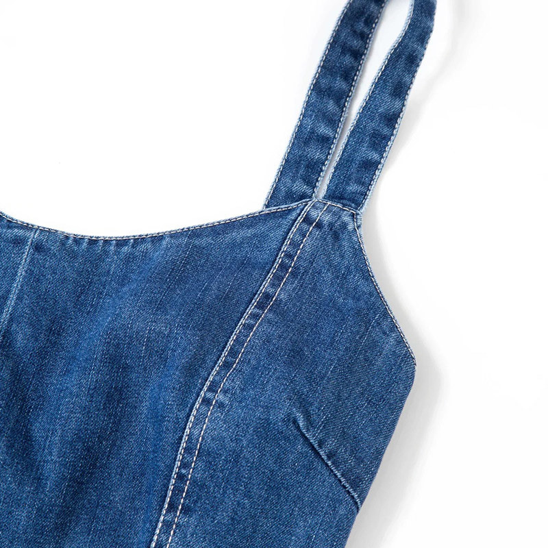 OEM Euramerican Fashionable Cross Bind Cropped Denim Vest Unlined Denim Suspender Top