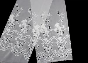 China 49 Inch Chiffon Embroidered Lace Fabric With Floral Bird Eyelet wholesale