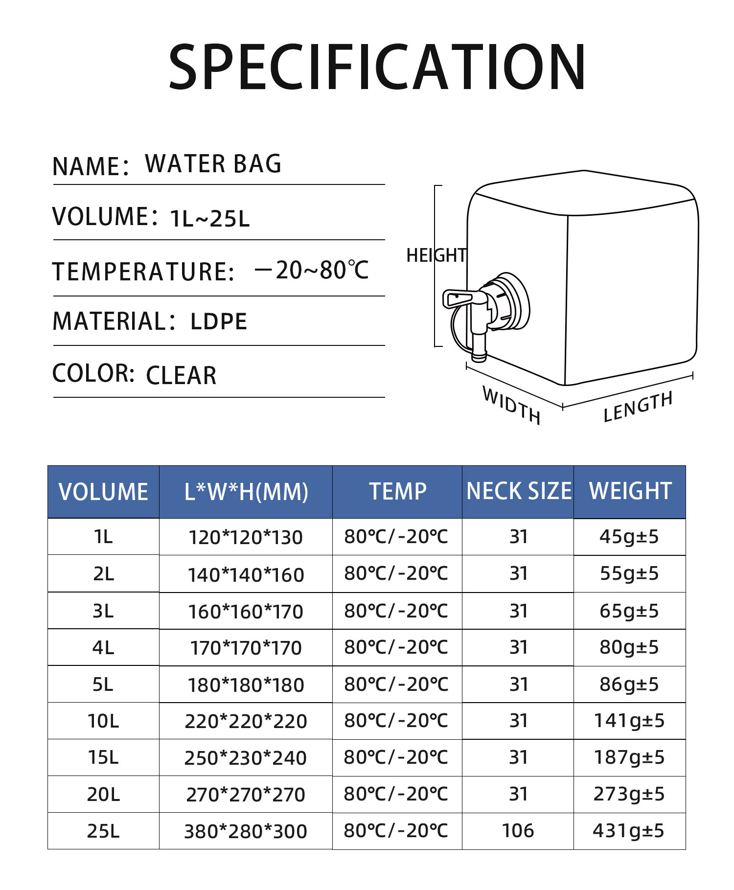 Eco-Friendly 2L Water Container Soft Collapsible Plastic Jerry Can with Faucet Lid