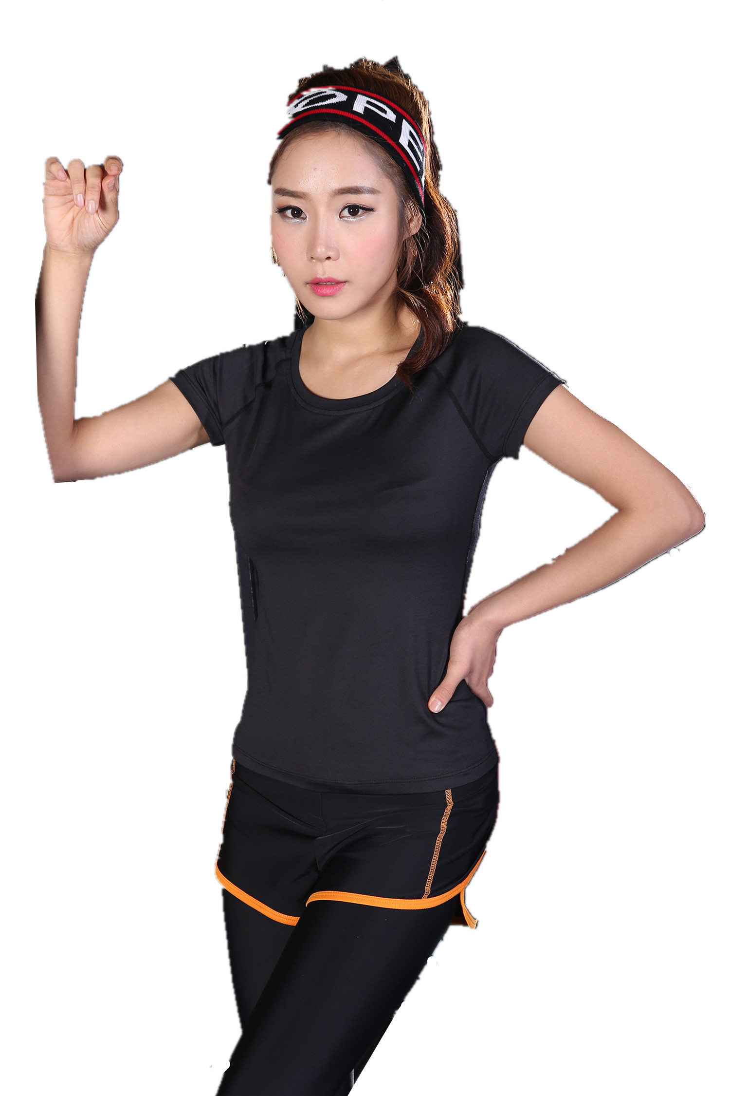 CPG Global Spring Summer Stretched 2 Pieces Sets Short Sleeves Gym Running Sports Shirt with Yoga Pant S41+J01