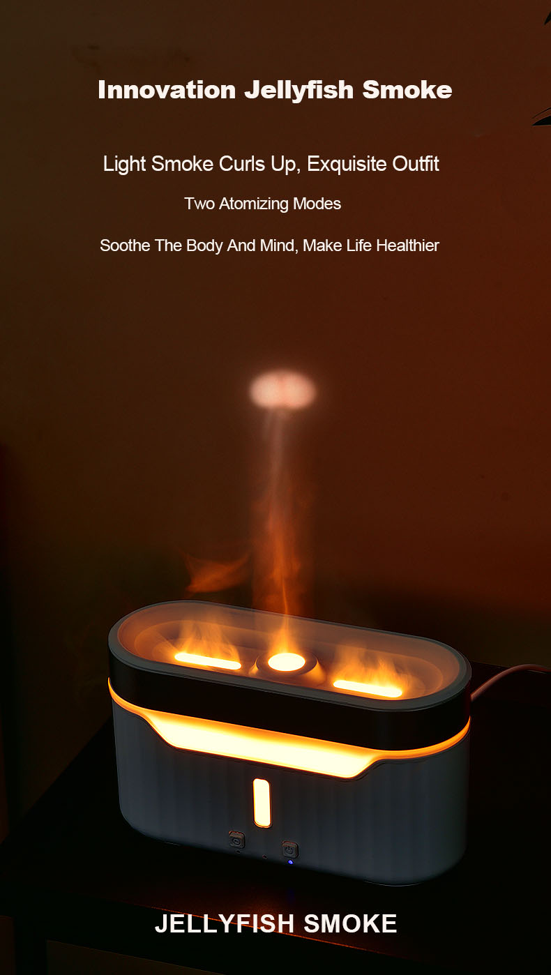 2023 New Flame Water Atomization Jellyfish Fog Humidifier Desktop Portable Essential Oil Aroma Diffuser with Atmosphere Light
