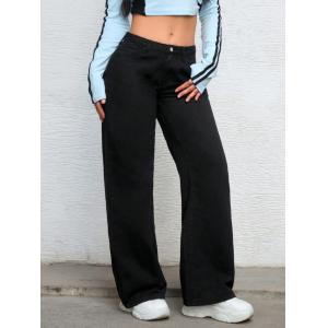 Lacquer black comfortable breathable denim pants for women