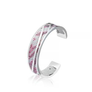 China Hot Pink Sterling Silver Cuff Bracelet 13mm Width With Adjustable Opening wholesale