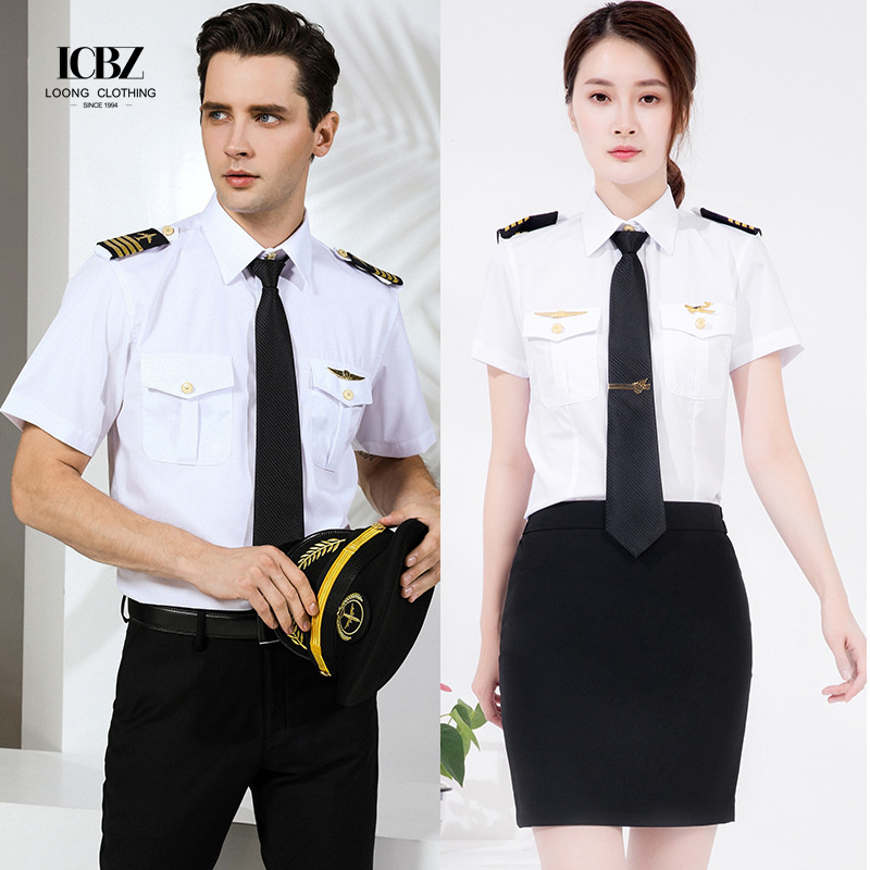 White Long Sleeve Cotton Poly STEWARDESS Uniform Shirt for Tactical Airlines Workers