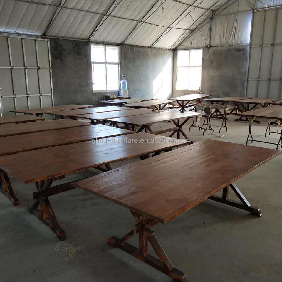 Wholesales Banquet Hotel Home Foldable Solid Pine Wood Farm Table and Bench in Luxury Classic Style with Mail Packing Y