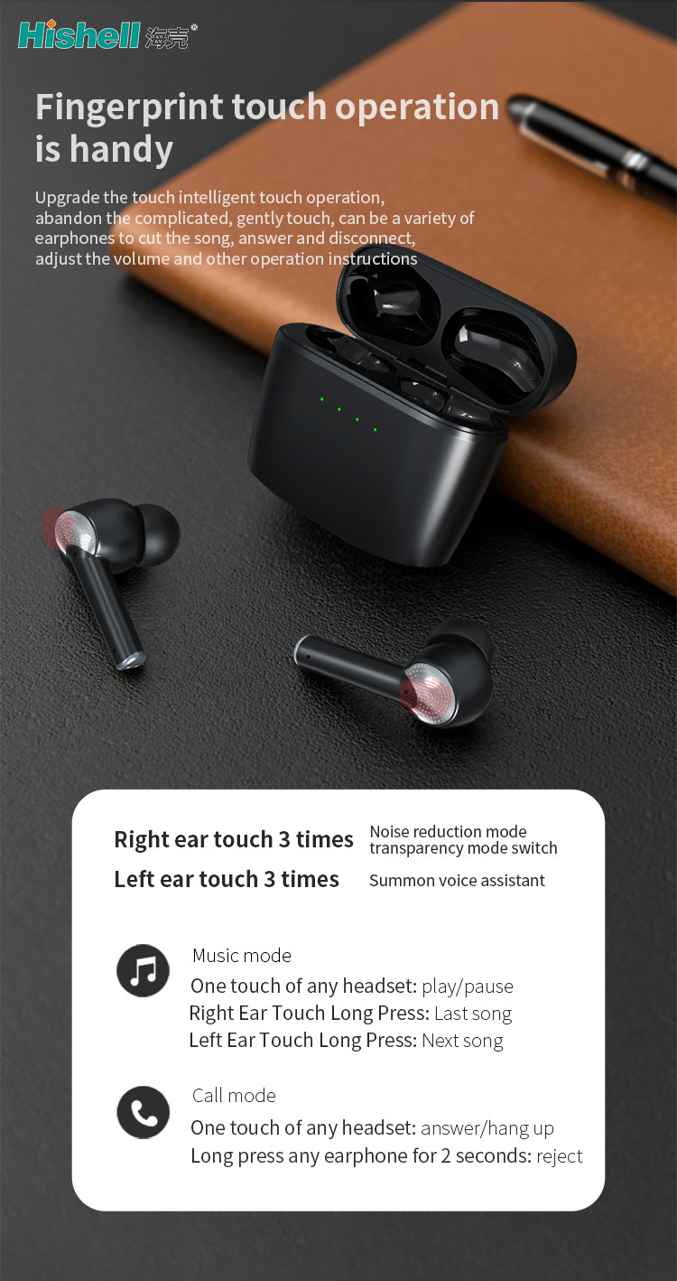 Lightweight ANC Noise Reduction Earbuds , ABS Noise Cancelling Wireless Earphones