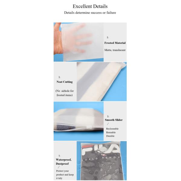 100pcs/Pack Custom Logo Matte Clothes Hoodies Ziplock PE Bags Zippers Bags for Garments Slider Frosted Zipper Plastic Bag