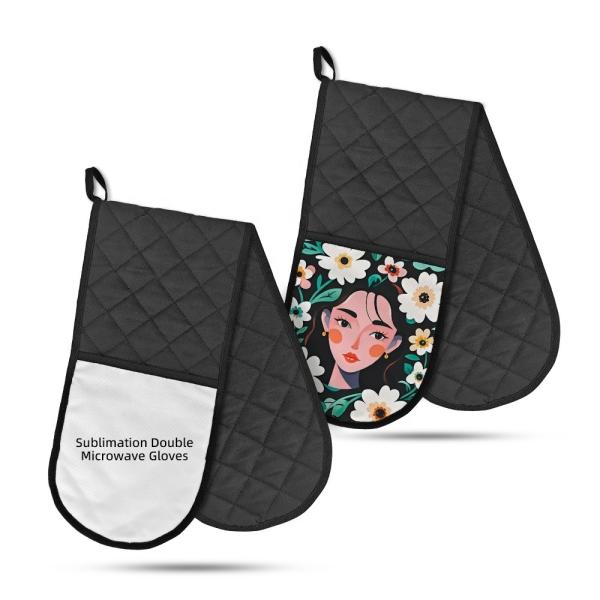 Sublimation Blanks Oven Gloves Custom Linen Double Mitts Long Fold Heat Resistant Microwave Mittens
