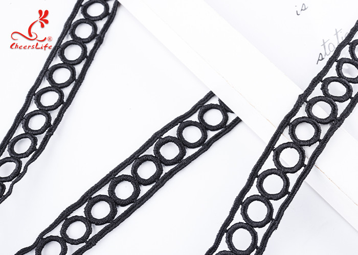 Cheerlifes Large Stock 1.9Cm Polyester Water Soluble Embroidery Black Circular Lace Trim Ribbon Border For Women Dress