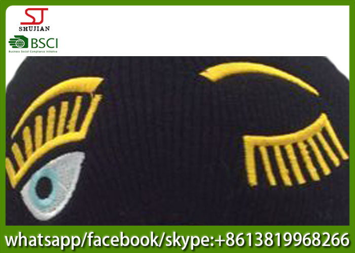 Chinese manufactuer embroider knitting stripe hat 53g 20*22cm 100%Acrylic keep warm