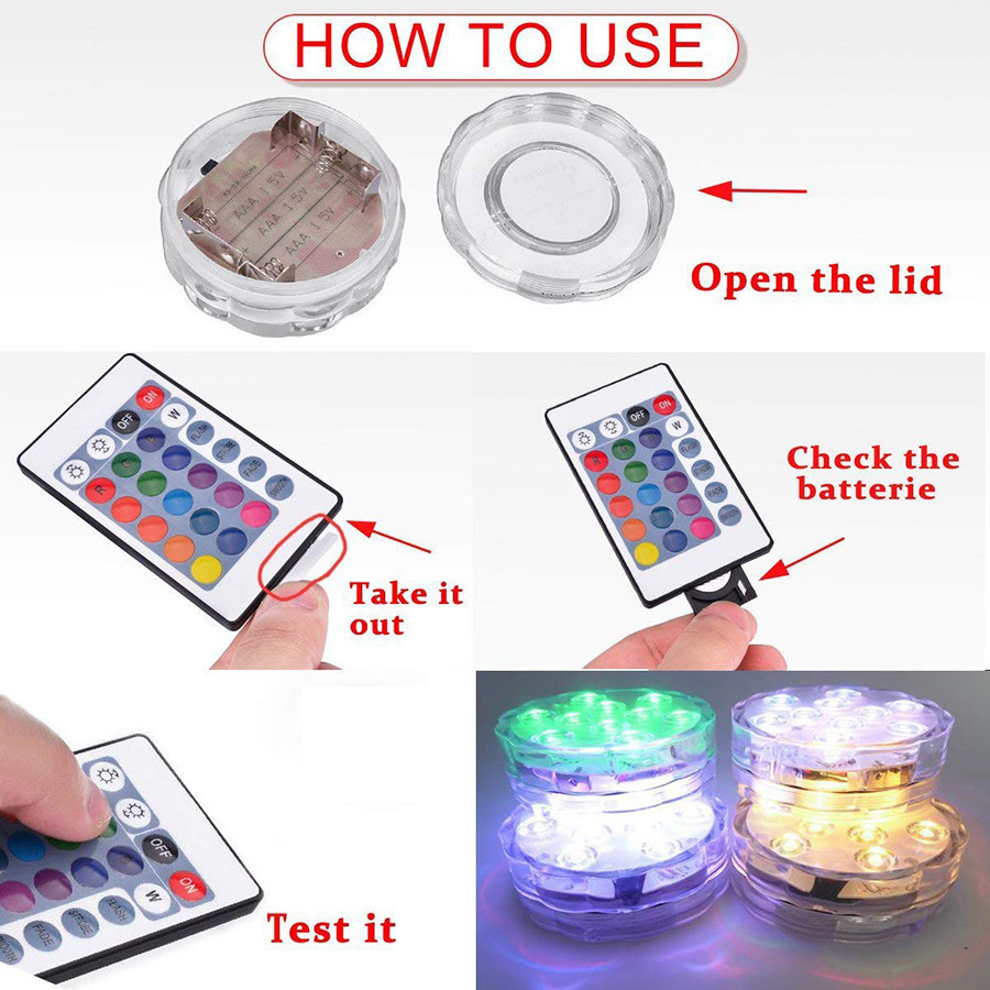 Rgb Submersible LED Lights Remote Controlled Bowl Shape 10 LEDs Type