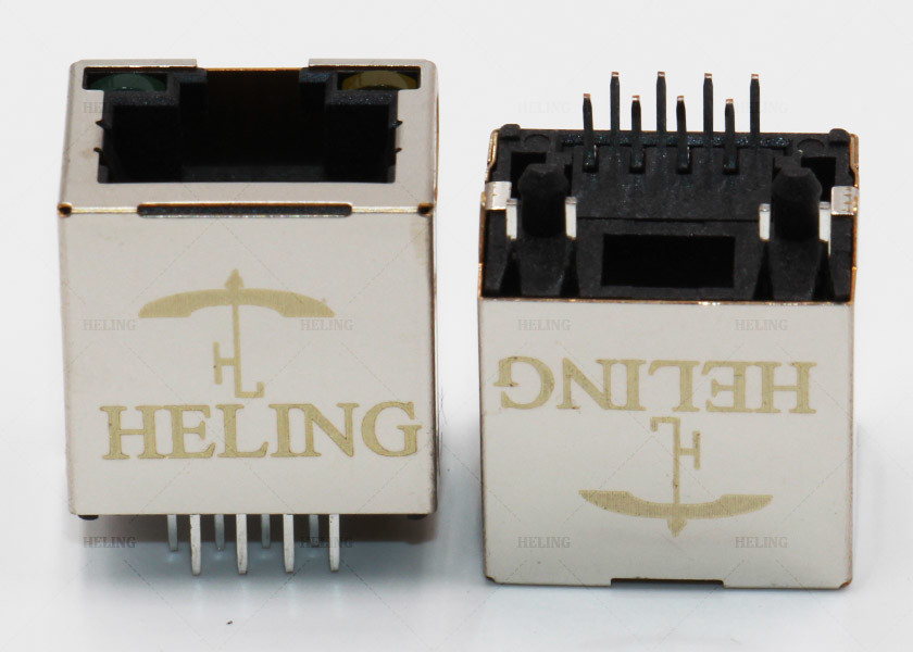 Gold Plating Contact Terminal 180 SMT RJ45 Connector R / A 50U" Single Port Shielded