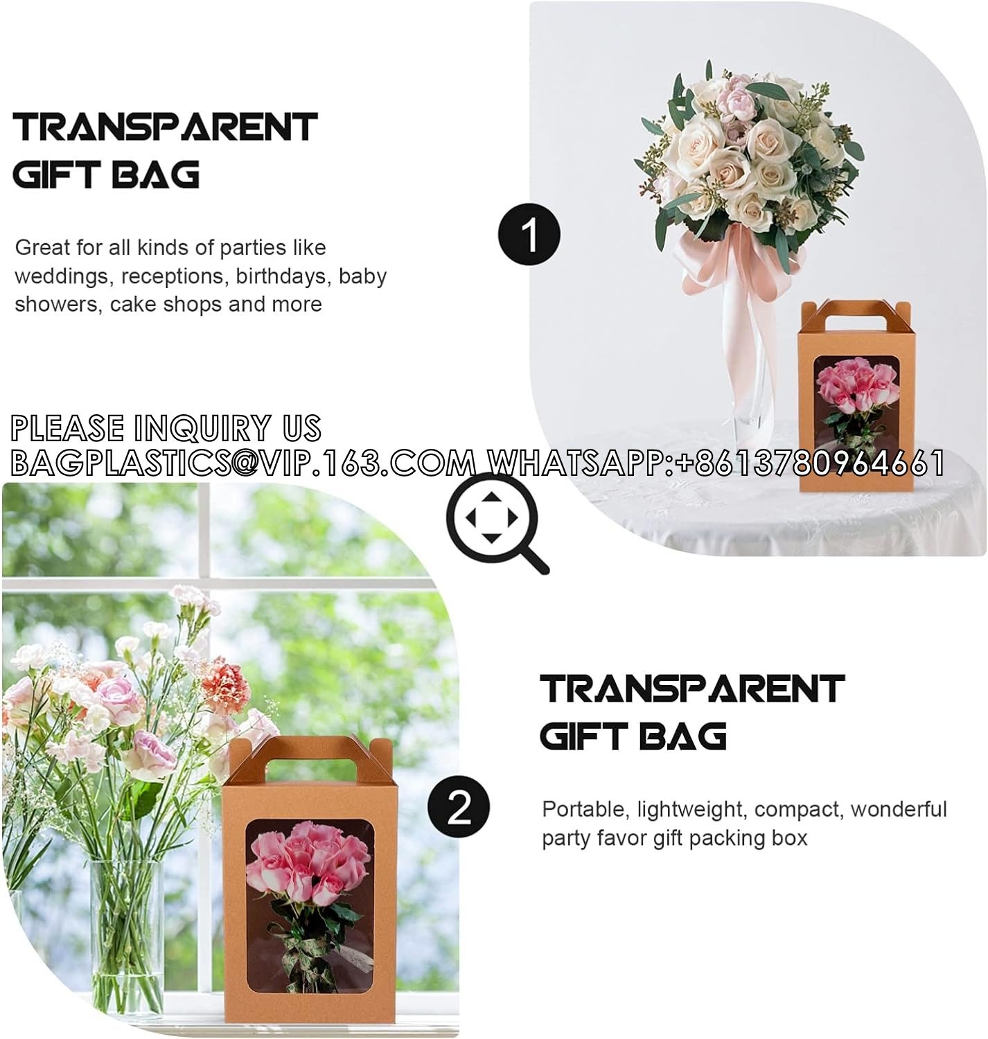 Window Box Gift Wrapping Bags Small Cake Boxes Bakery Bags With Standing Cookie Bag Flower Packaging Bag Bakery Box