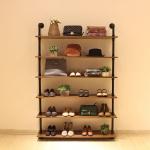 Wood / Metal Indoor Shoe Rack Display Shelves Modern 6 Layers Store Fittings