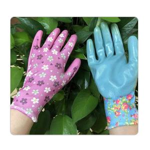 China Breathable Flower Polyester XL Protective Gardening Smooth Nitrile Gloves wholesale