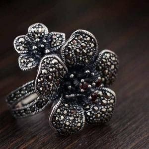 China Women Antique 925 Sterling Silver Flower Style Marcasite Ring(MKS20021) wholesale