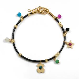 China Black Leather Cord Gold Or Silver Stainless Steel Jewellry / Charm Bracelets For Girls wholesale