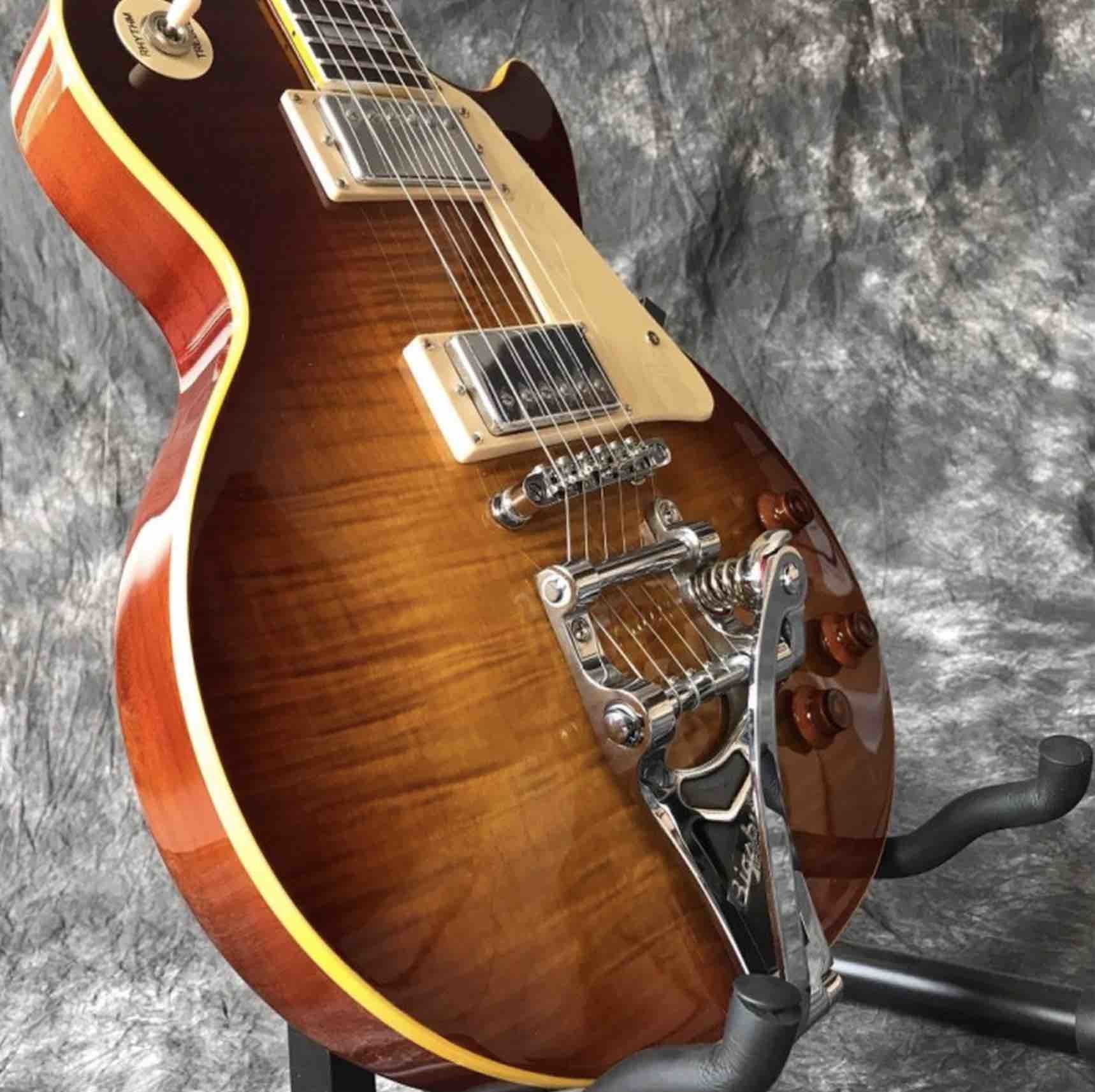 Custom Shop Flame Maple Top Brown LP Electric Guitar Bigbys Tremolo