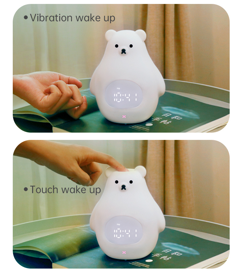 LED Night Light and Sound Machine Cute Bear Sleep Training Clock for Kids' Bedrooms