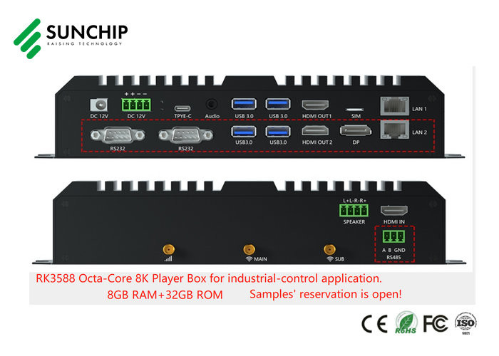 Android 12 Industrial Control Meida Player Box WIFI BT LAN RS232 RS485 4K Hardware Decoding RK35888