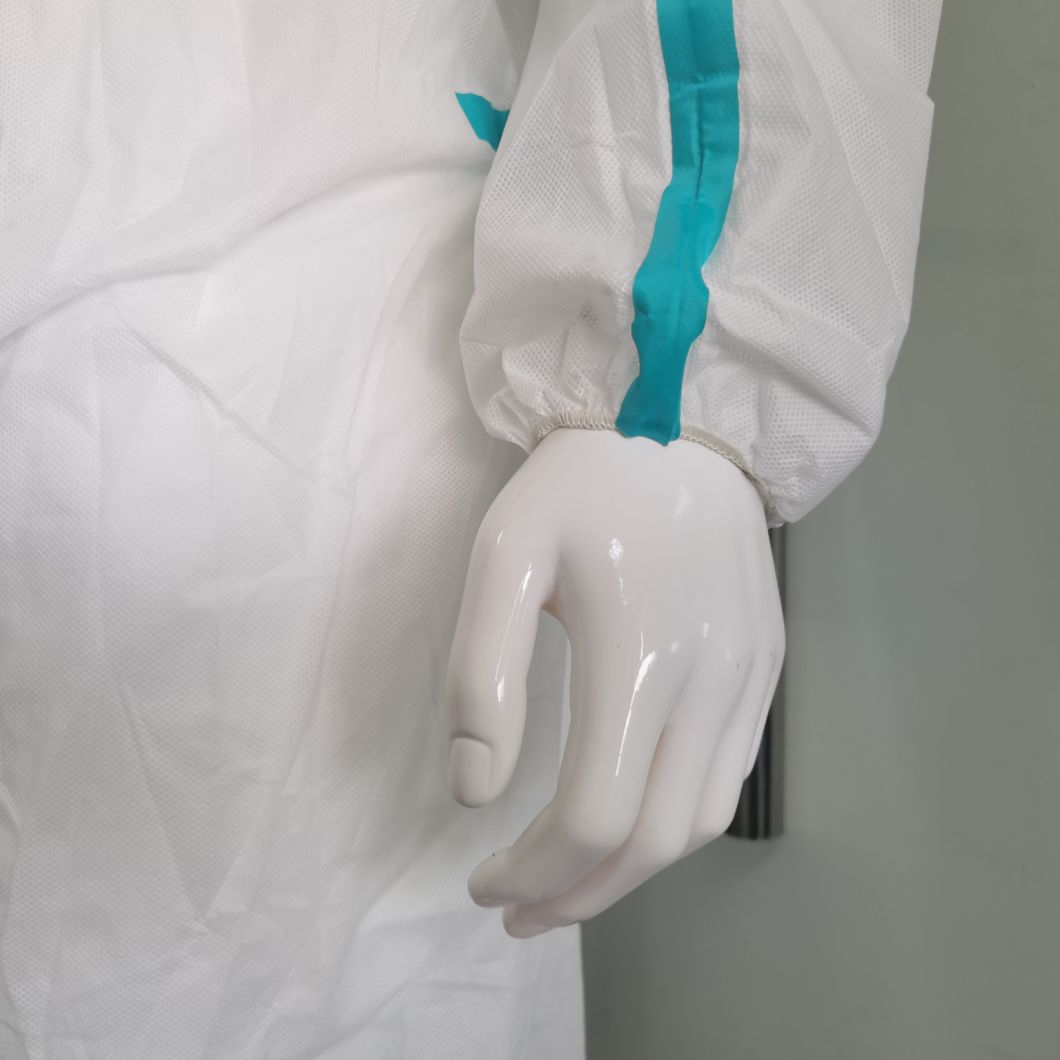 Wholesale CE Type5&6 Anti-Virus Dustproof SMS Nonwoven Coverall with Custom Stick Strip