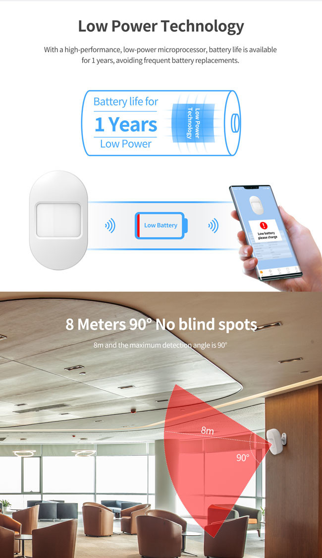 4.5V WiFi PIR Motion Sensor 8m Detecting Distance 2.2m Installation Height