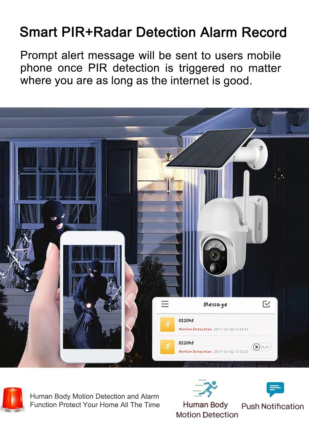 4G Outdoor PTZ Surveillance Camera 360 Degree Swiveling Wireless PIR Full Color