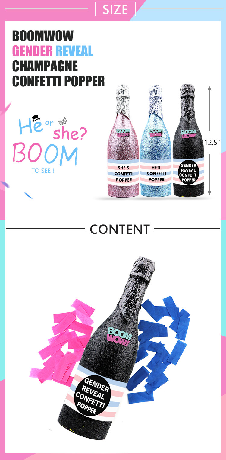 12.5" Gender Reveal Champagne Bottle Confetti Popper