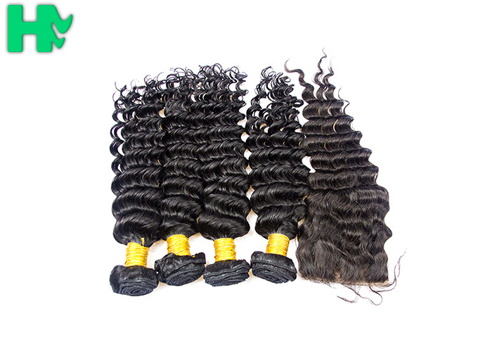 Natural Black Deep Wave 4x4 Frontal Lace Closure Length Combination No Shedding