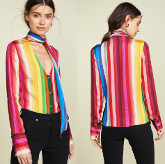 2019 Fashion women stripe design blouse with shirt collar