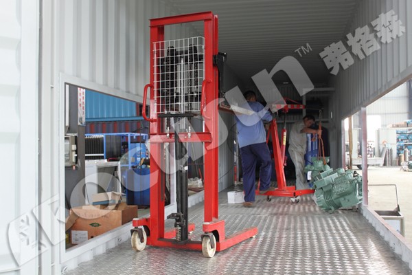 Bitzer Compressor 12000 KG Direct Refrigeration 40 HQ Containerized Block Ice Machine