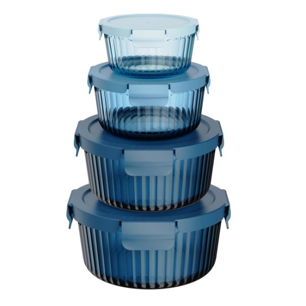 Color Sprayed Glass Food Container with 4 Lock PP Lid Stackable and Temperature Resistant -40℃-560℃