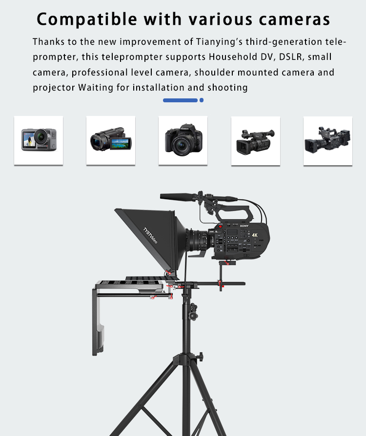 Windows 8 Supported TY21G2 Dual Screen Studio Teleprompter with PTZ Caster Tripod